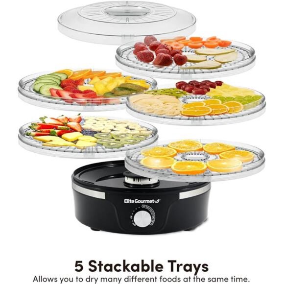 Food Dehydrator, 5 BPA-Free 11.4" Trays Adjustable Temperature Controls - Picture 5 of 7
